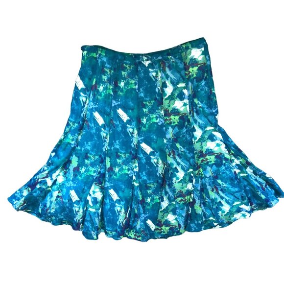 MIDI FLARED BLUE GREEN SKIRT SZ L CASUAL STUDIOS LINED MADE IN INDIA WOMENS - Picture 6 of 6